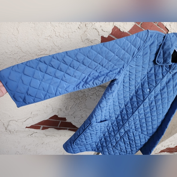 SMALL women AVON blue quilted jacket long sleeve collar snap buttons lightweight - Picture 9 of 16